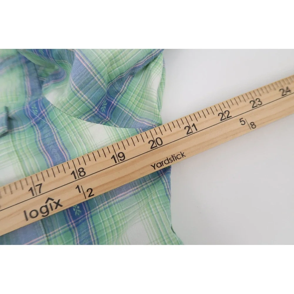 Vintage‎ Polo Ralph Lauren Western Shirt Mens Small Green Blue Plaid Pearl Snap
